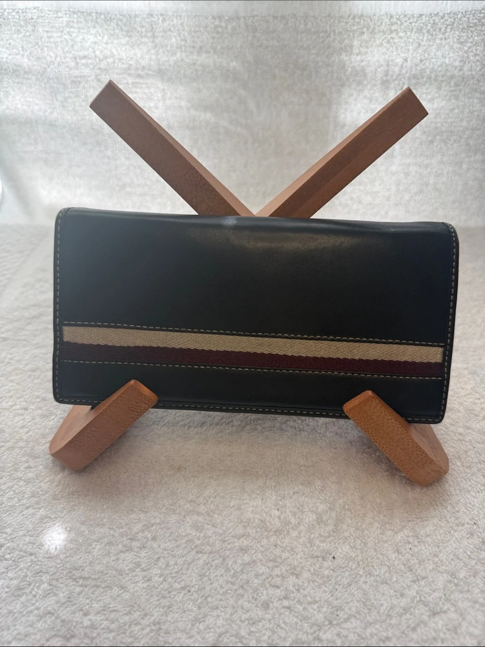 Coach Black Leather Wallet with Contrasting Stripes